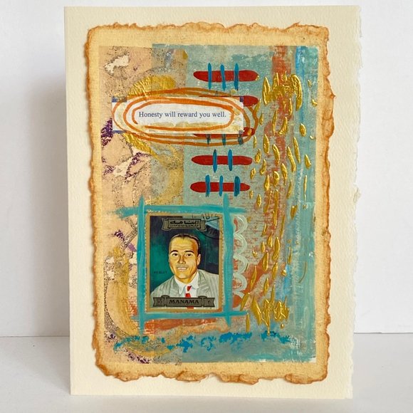 Collage Art Handmade Original Blank Greeting Card and Envelope Vintage Postage - Picture 2 of 6